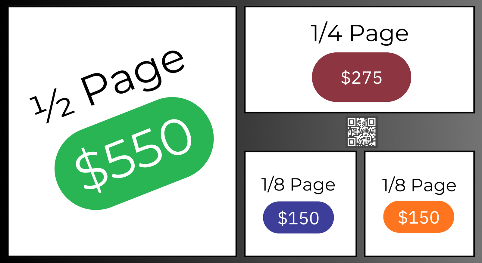 Example community postcard back side showing 8 local business ads